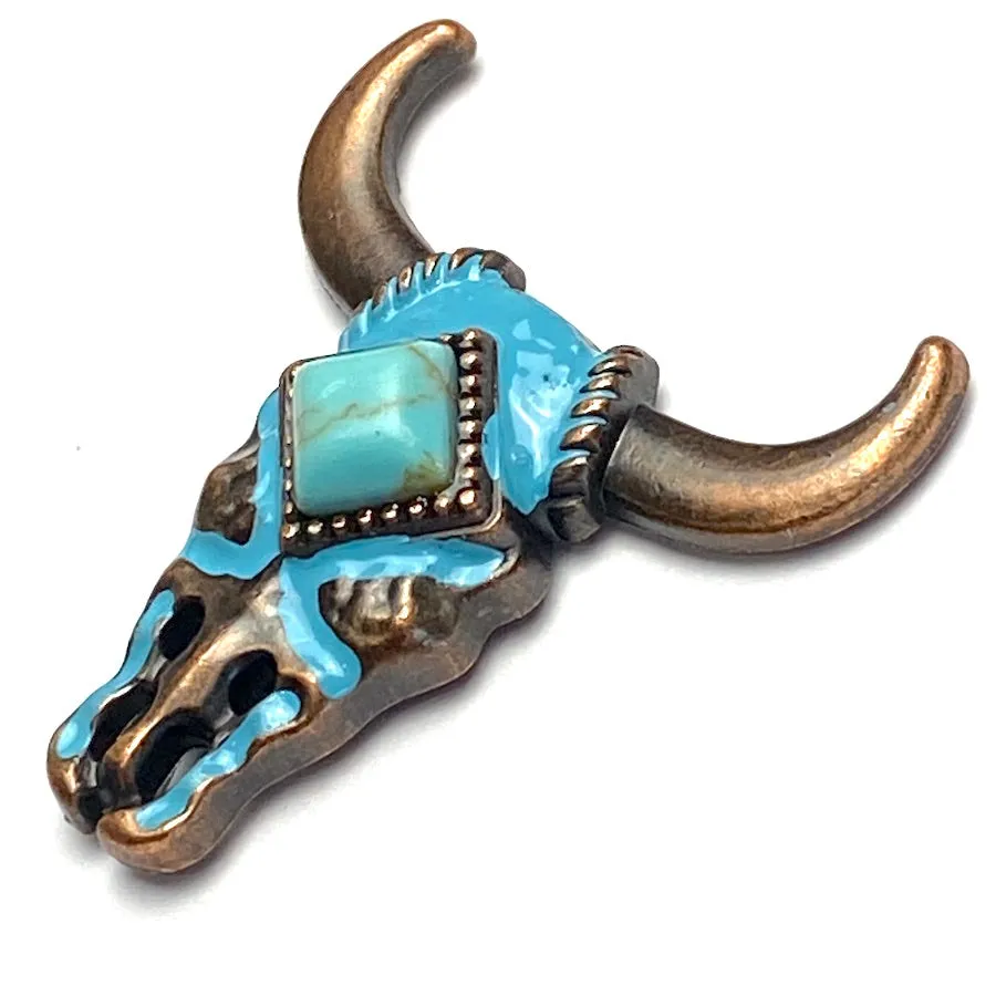 Bull Skull  1-1/2" Copper/Blue Enamel/'Turquoise Stone' Screw Back Concho 1.5"  #SWH-125