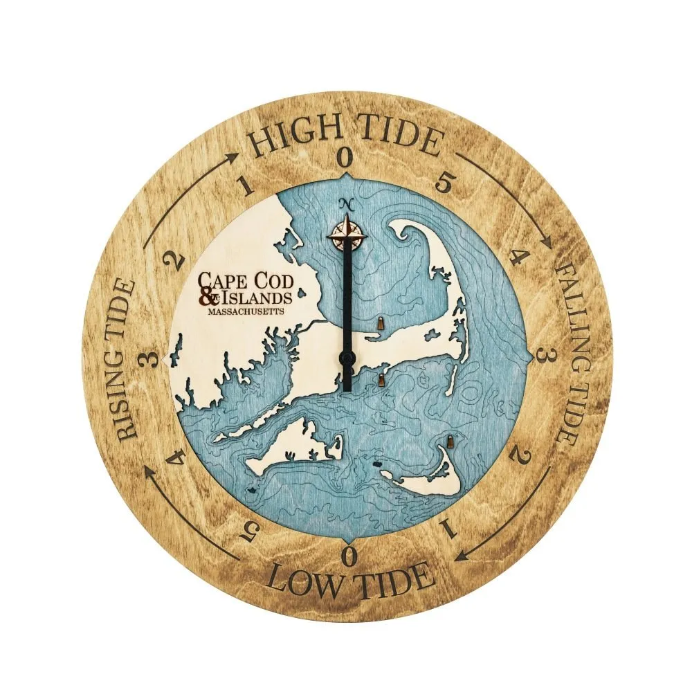 Cape Cod Nautical High Tide, Low Tide Wood Map Tide Clock - (Can be Personalized)