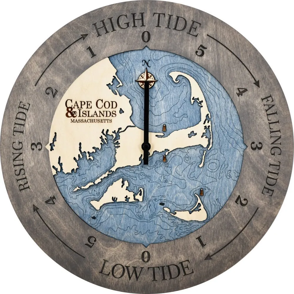 Cape Cod Nautical High Tide, Low Tide Wood Map Tide Clock - (Can be Personalized)