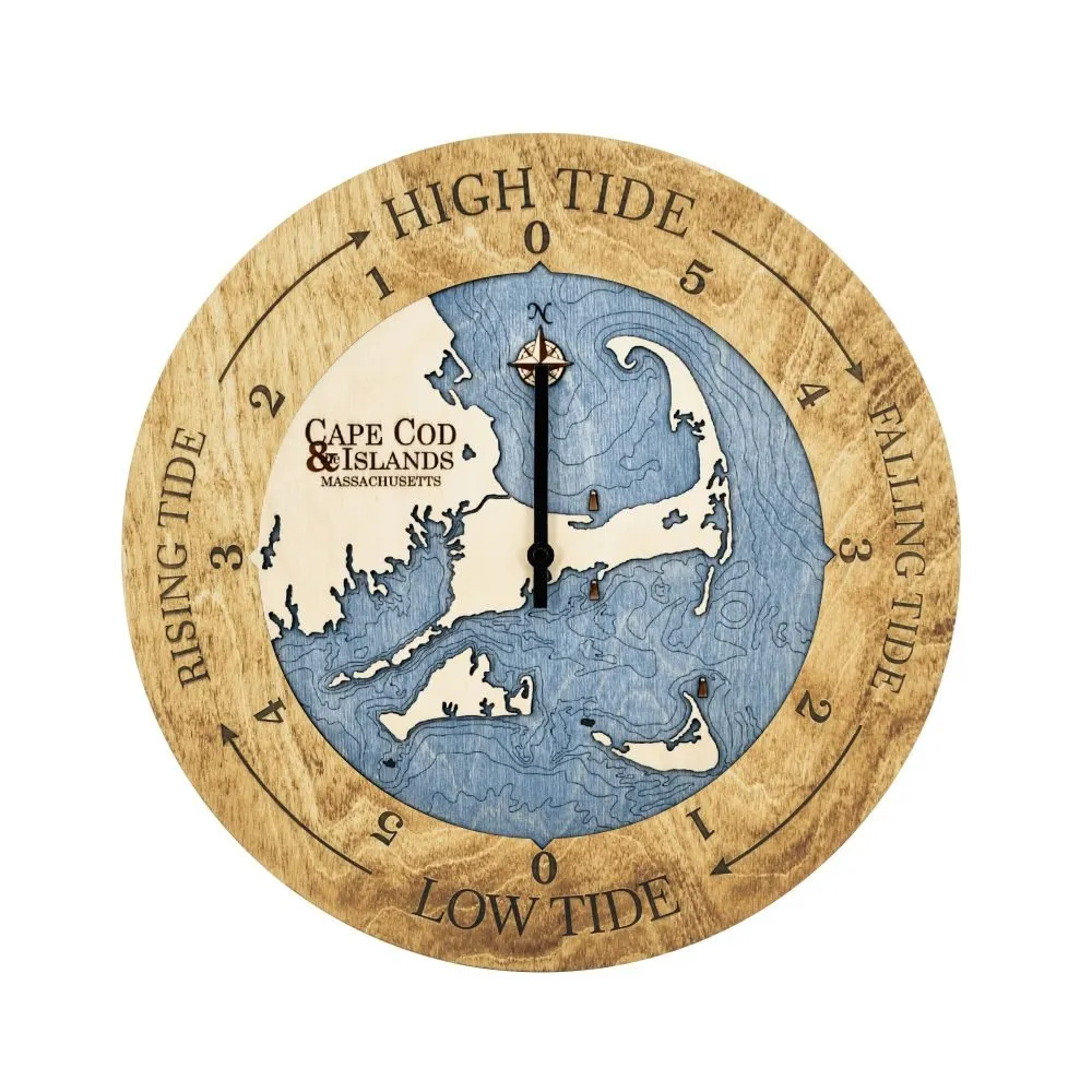 Cape Cod Nautical High Tide, Low Tide Wood Map Tide Clock - (Can be Personalized)