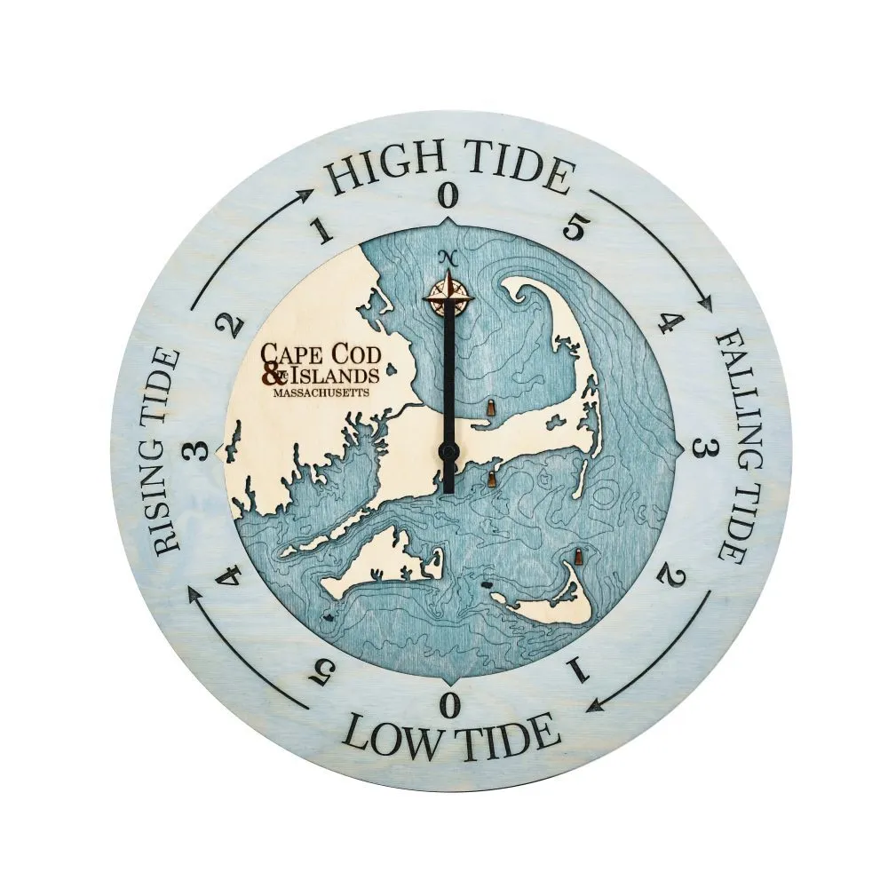 Cape Cod Nautical High Tide, Low Tide Wood Map Tide Clock - (Can be Personalized)