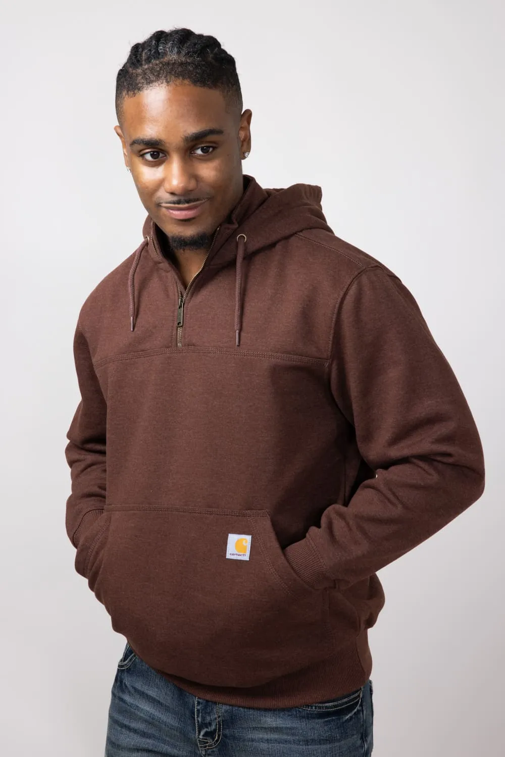 Carhartt Rain Defender Loose Fit Quarter Zip Hoodie for Men in Mocha | 100617-B86-MOCHA