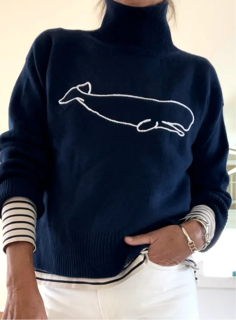 Cashmere Nantucket Whale Turtleneck Sweater