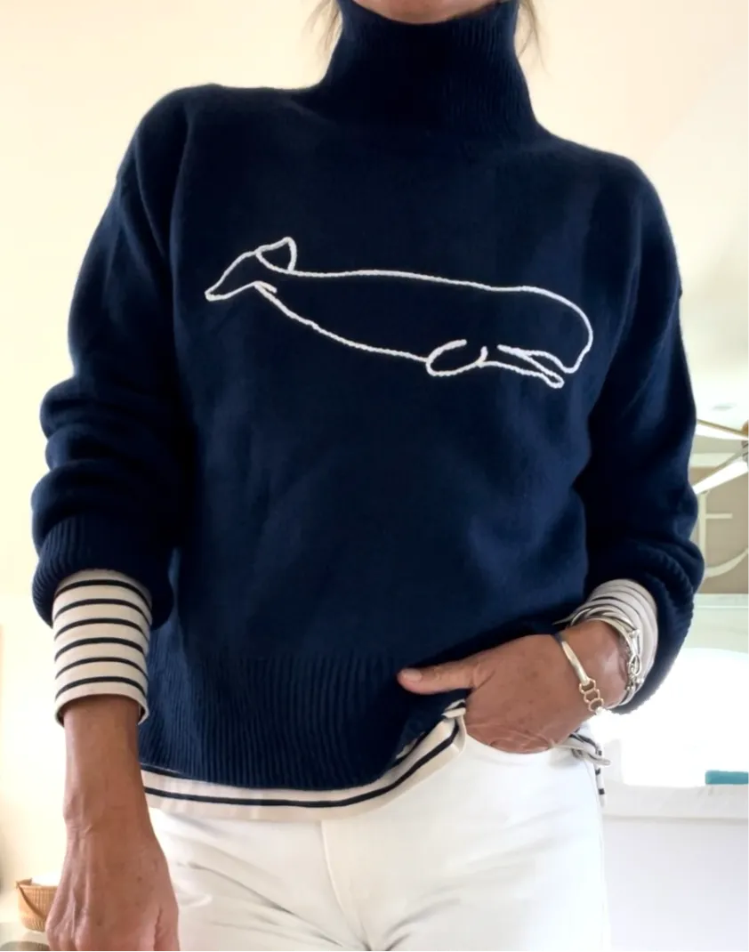 Cashmere Nantucket Whale Turtleneck Sweater