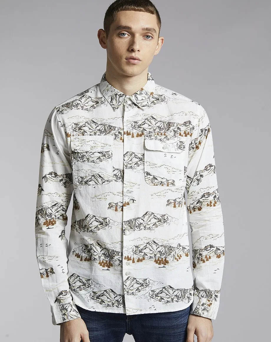 CHEYENNE MOUNTAIN PRINT MENS SHIRT | WHITE