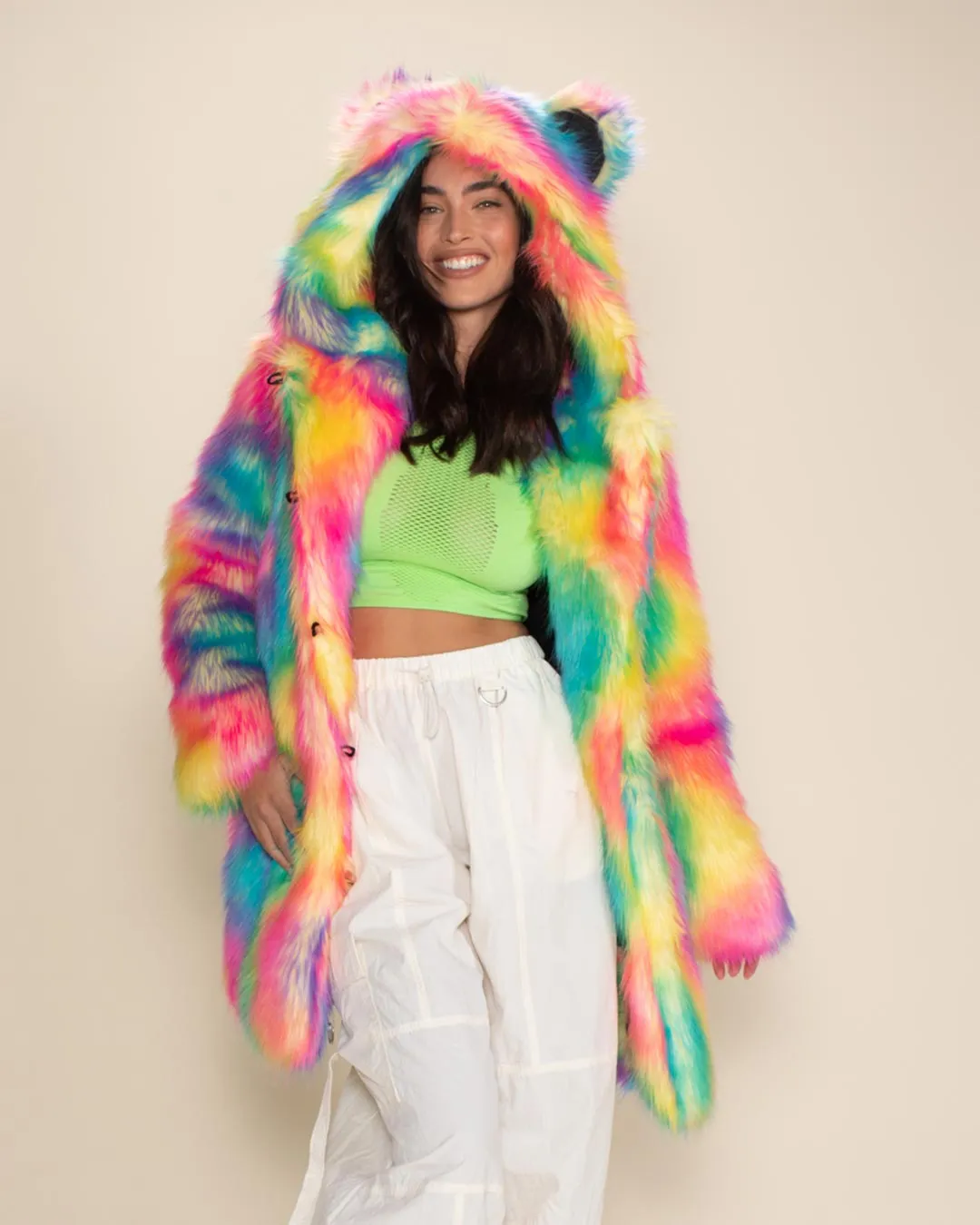 Classic Women's Faux Fur Coat | Rainbow Bear