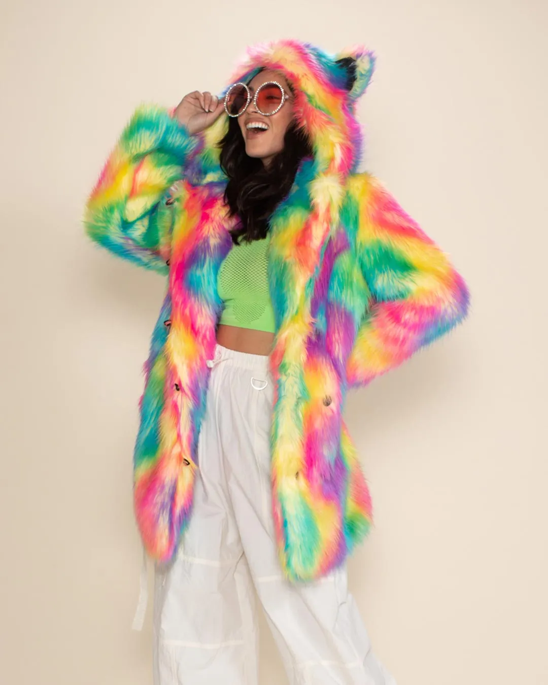 Classic Women's Faux Fur Coat | Rainbow Bear