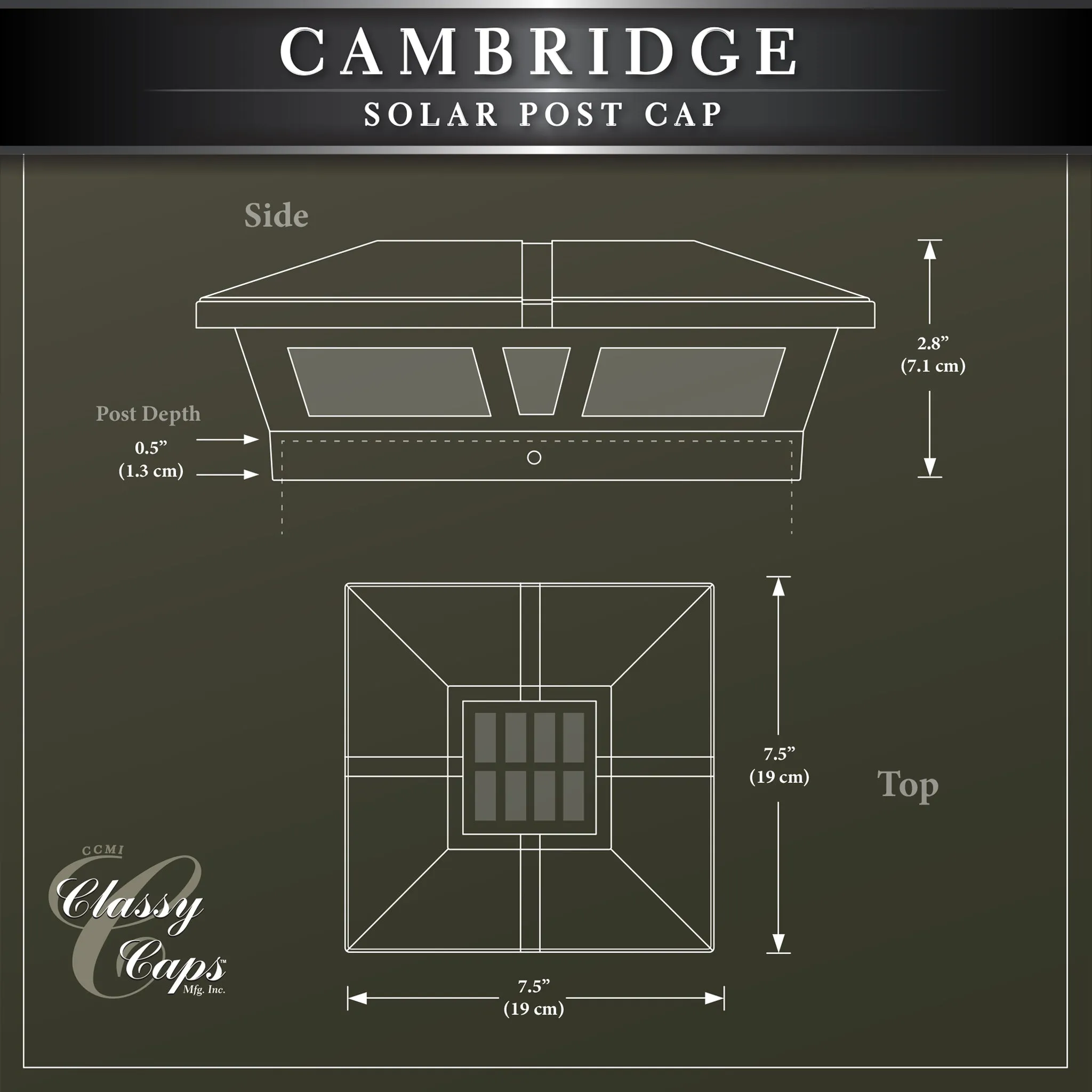 Classy Caps 6X6 Brown Aluminum Cambridge Solar Post Cap SLC771C