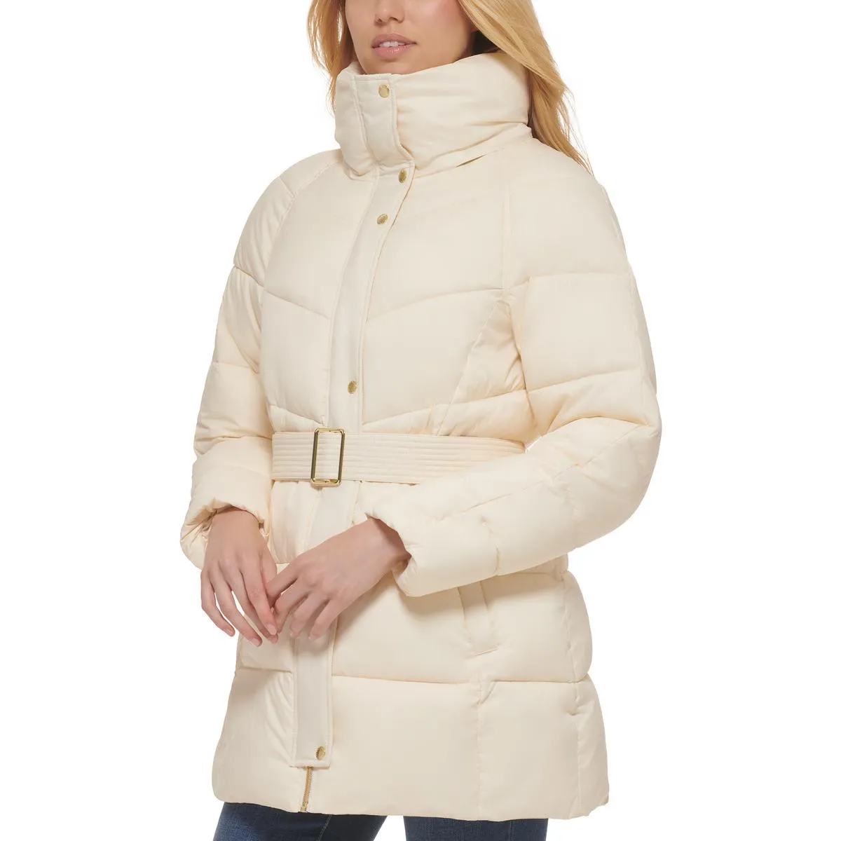 Cole Haan Womens Insulated Belted Puffer Jacket