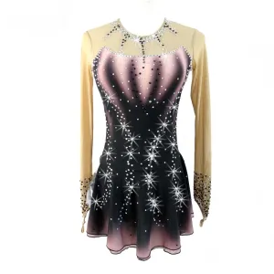 Competition Figure Skating Dress Ombre Brown Full Sleeves Crystals BSU200214.2