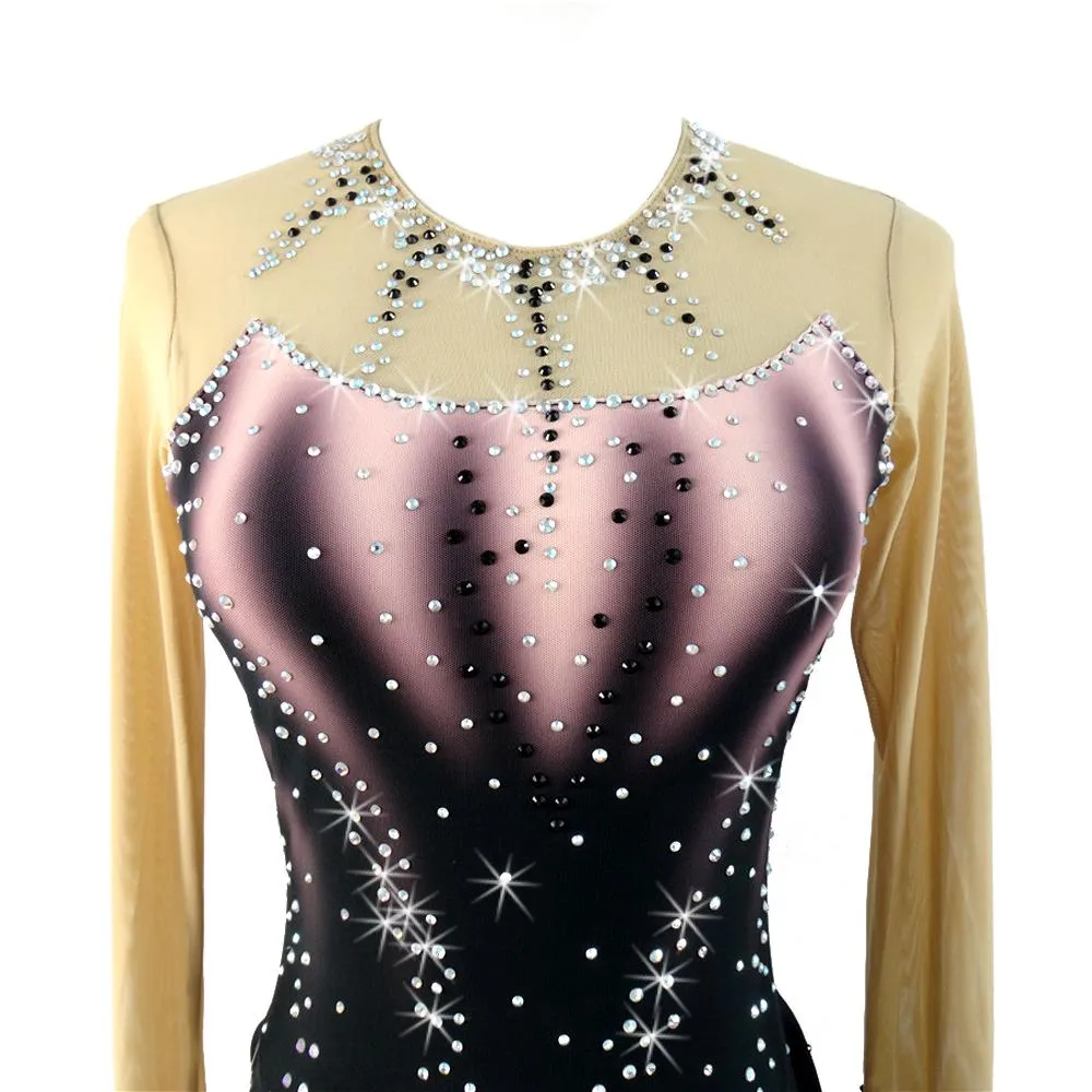 Competition Figure Skating Dress Ombre Brown Full Sleeves Crystals BSU200214.2