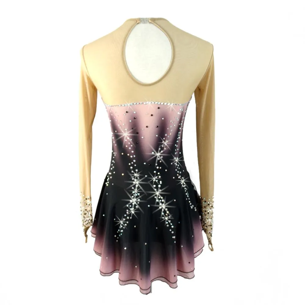 Competition Figure Skating Dress Ombre Brown Full Sleeves Crystals BSU200214.2