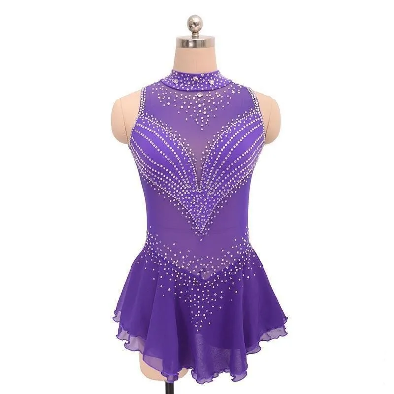 Competition Figure Skating Dress Purple Sleeveless BSU081124