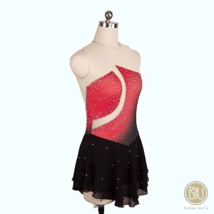 Competition Skating Dress Black Red Sleeveless