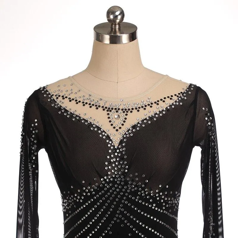 Competition Skating Dress Long Sleeves Black Crystals Available in 8 Colors BSU3103