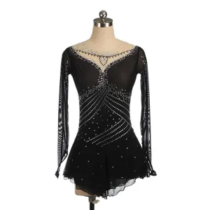 Competition Skating Dress Long Sleeves Black Crystals Available in 8 Colors BSU3103