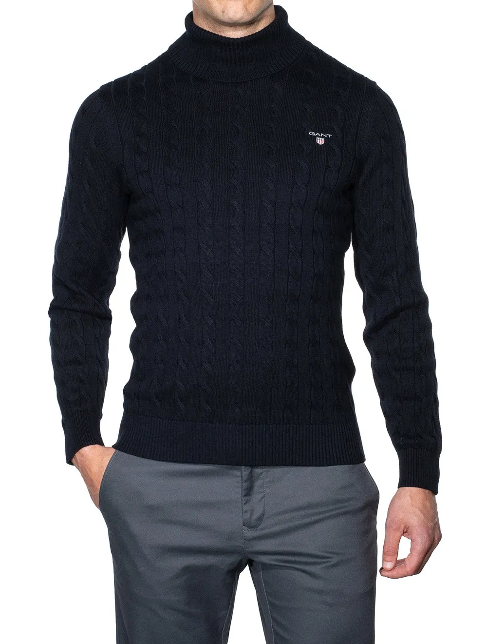 Cotton Cable Turtleneck Evening Blue