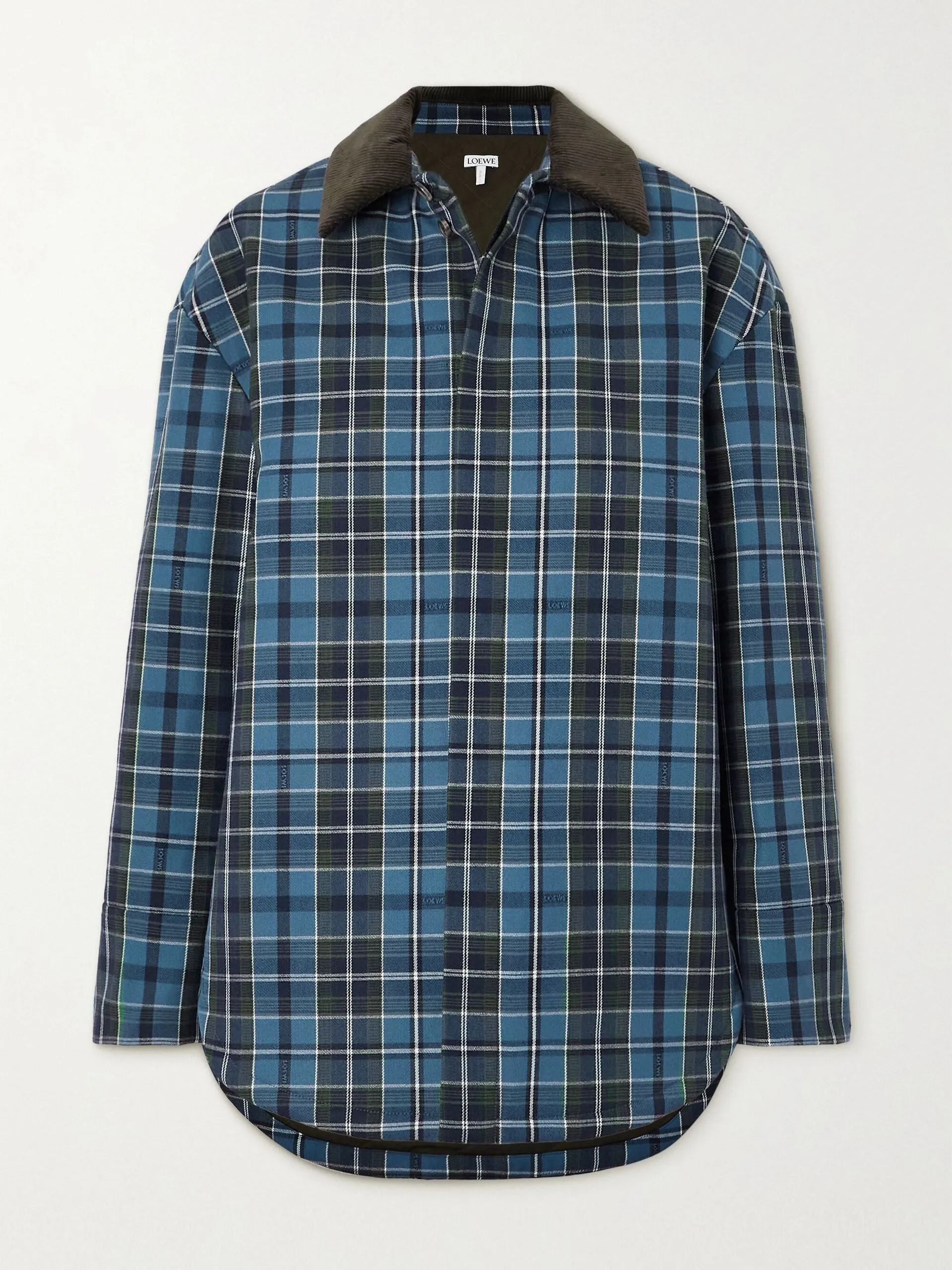 Cotton corduroy-trimmed checked wool-blend padded jacket