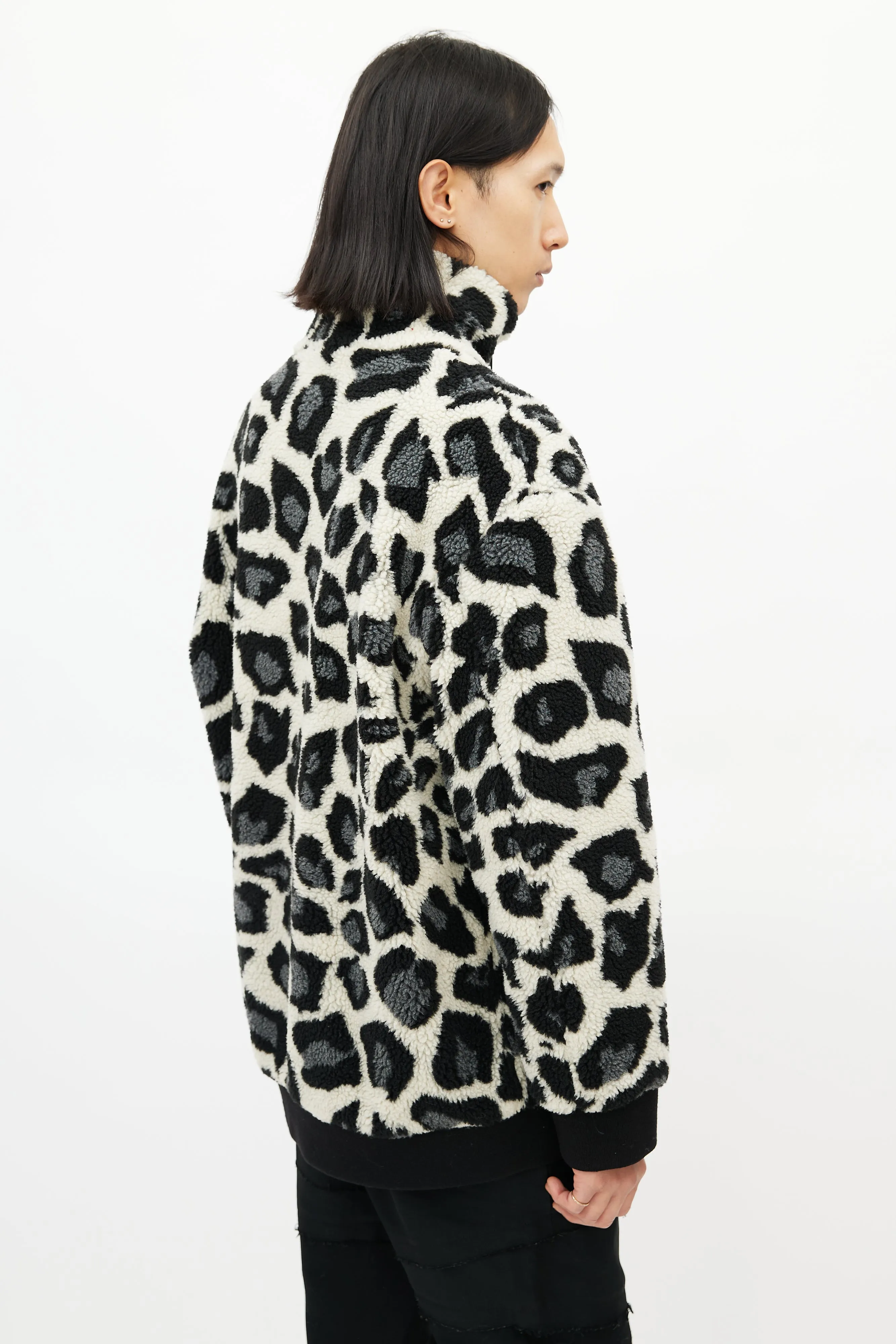 Cream & Multicolour Print Fleece Jacket