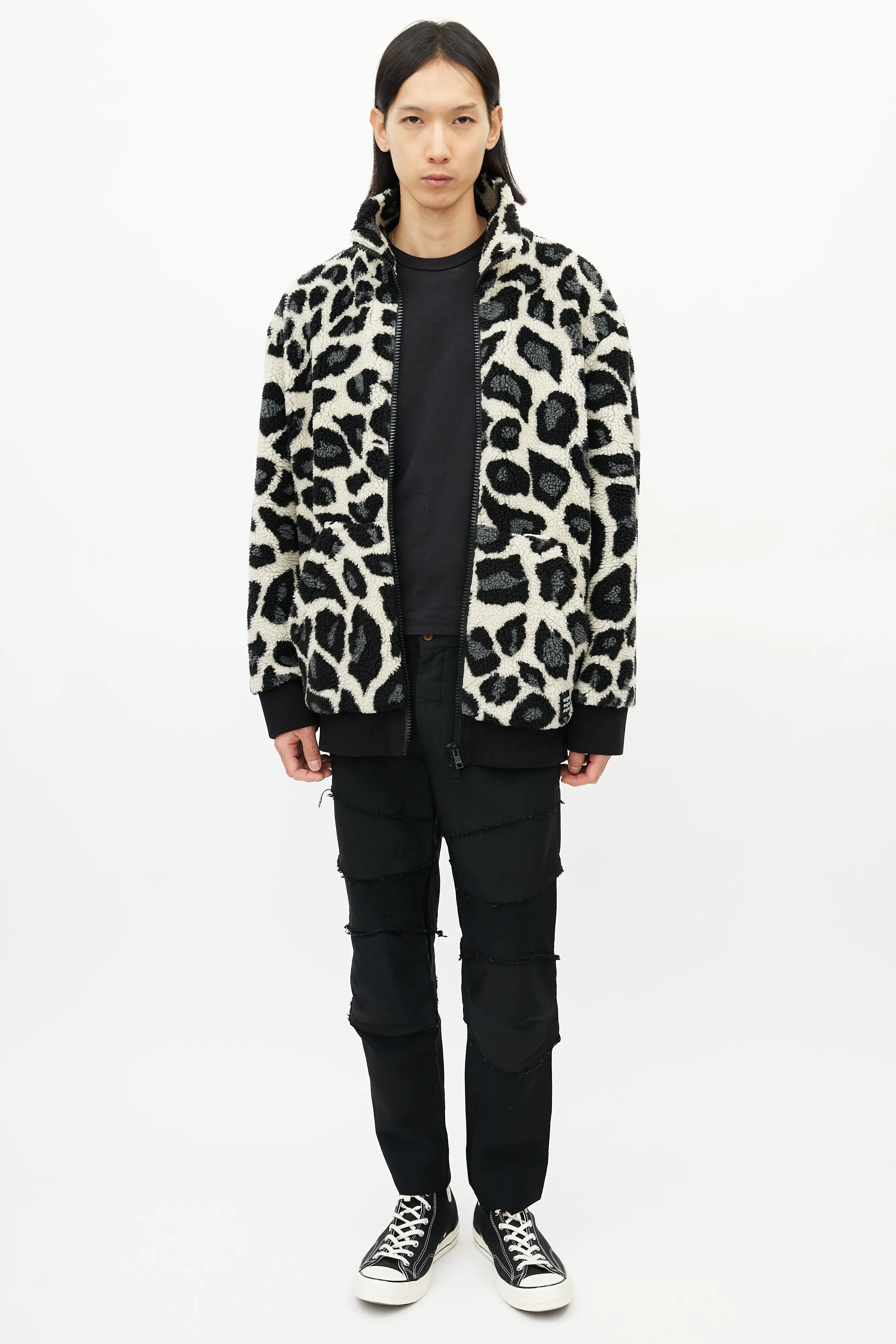 Cream & Multicolour Print Fleece Jacket