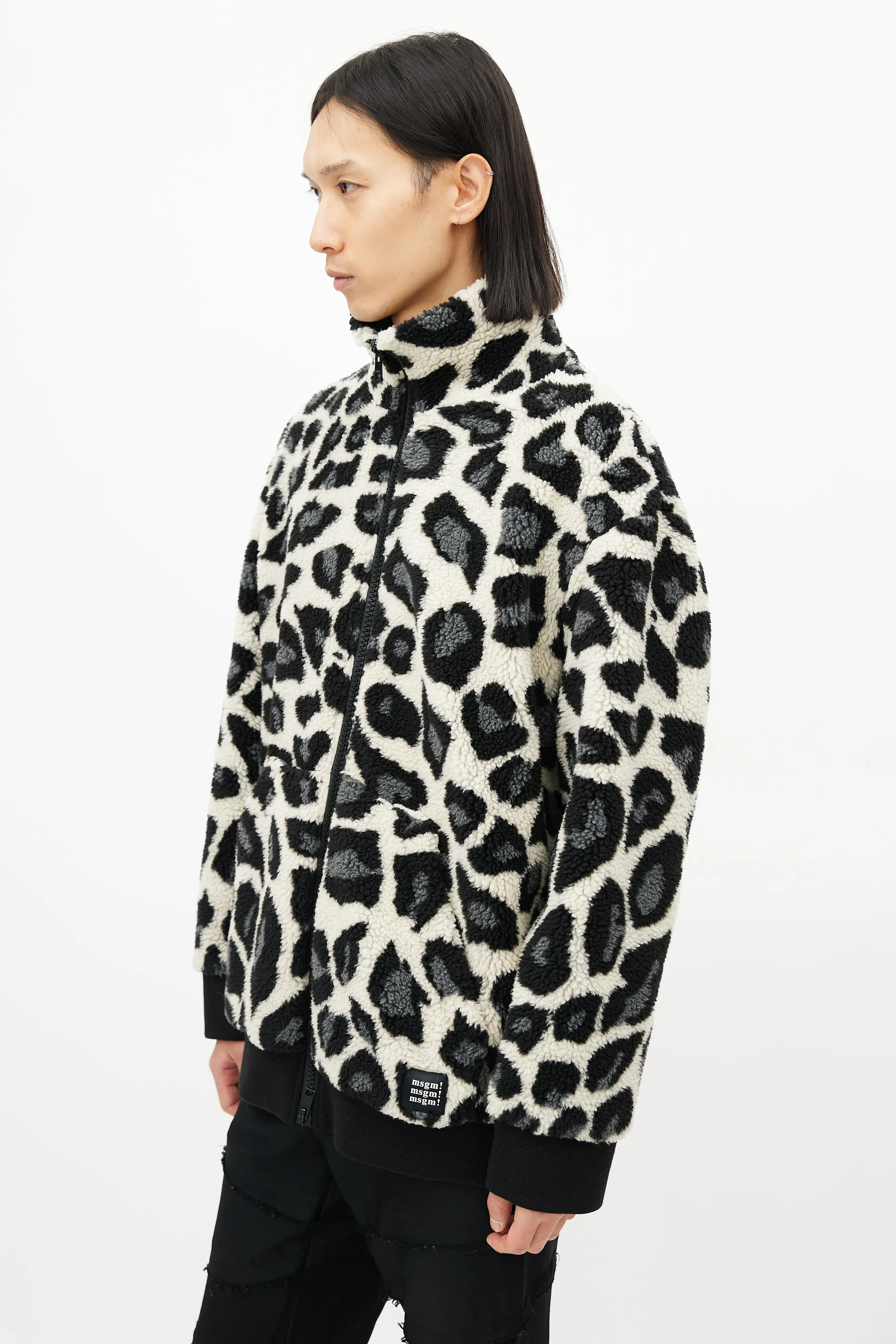 Cream & Multicolour Print Fleece Jacket