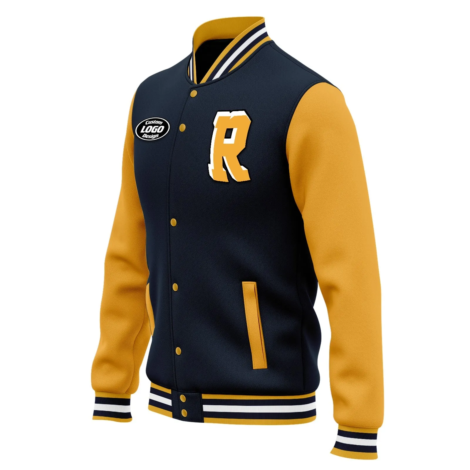 Custom Blue Yellow Jacket Bomber Full-Snap Varsity Letterman Personalized Jacket FZ005-D020255-6