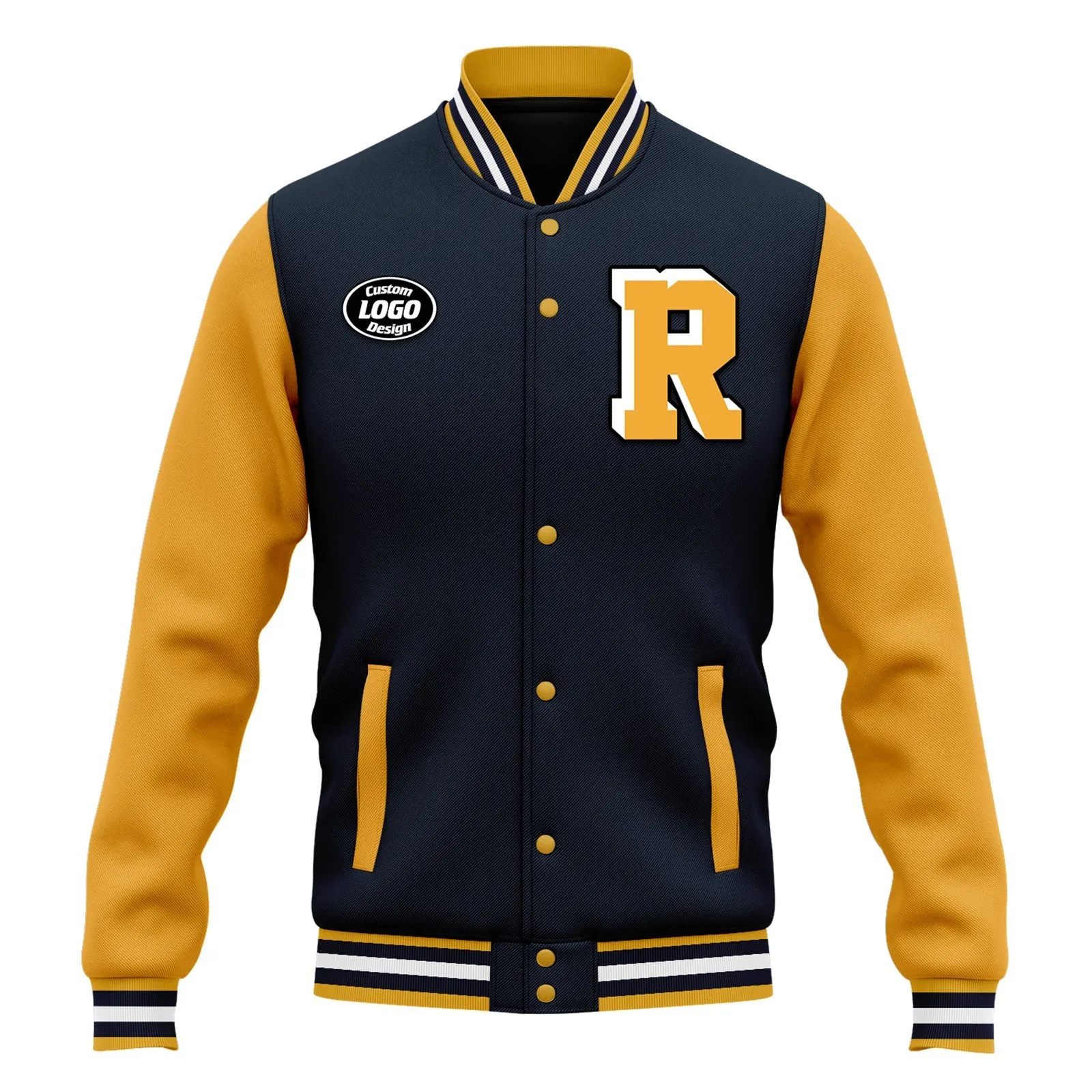 Custom Blue Yellow Jacket Bomber Full-Snap Varsity Letterman Personalized Jacket FZ005-D020255-6