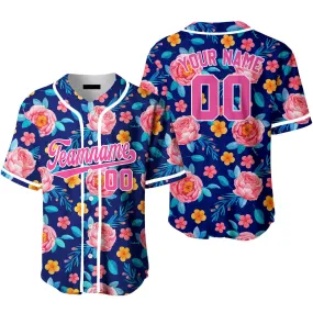 Custom Pinky Coral Floral Pattern Royal Pink Custom Baseball Jerseys For Men & Women