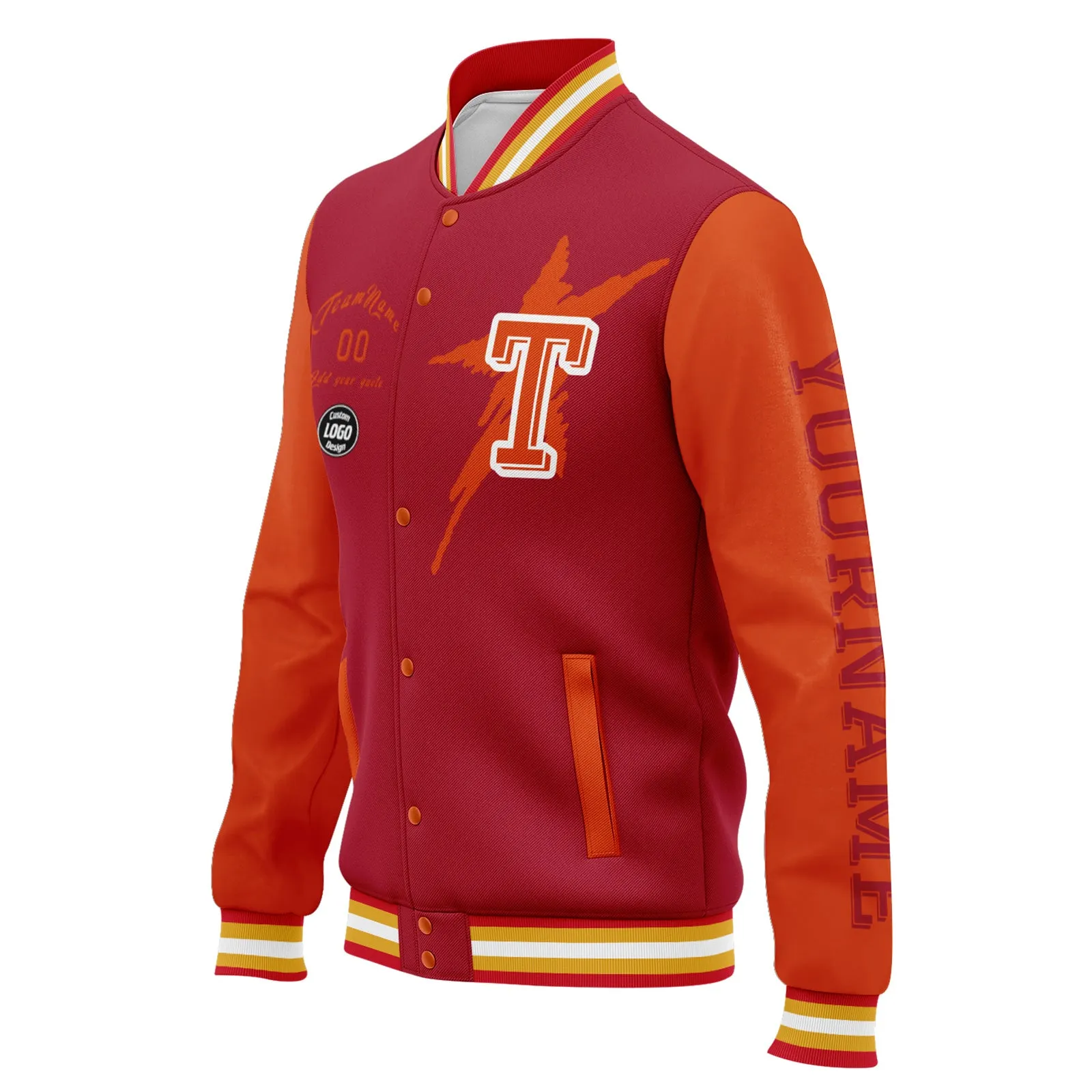 Custom Red Orange Tampa Bay Jacket Bomber Full-Snap Varsity Letterman Personalized Jacket FZ005SX-D020290-29