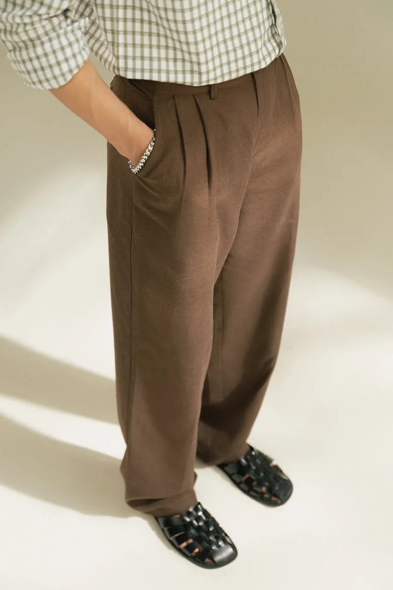 DARK BROWN LINEN TROUSERS