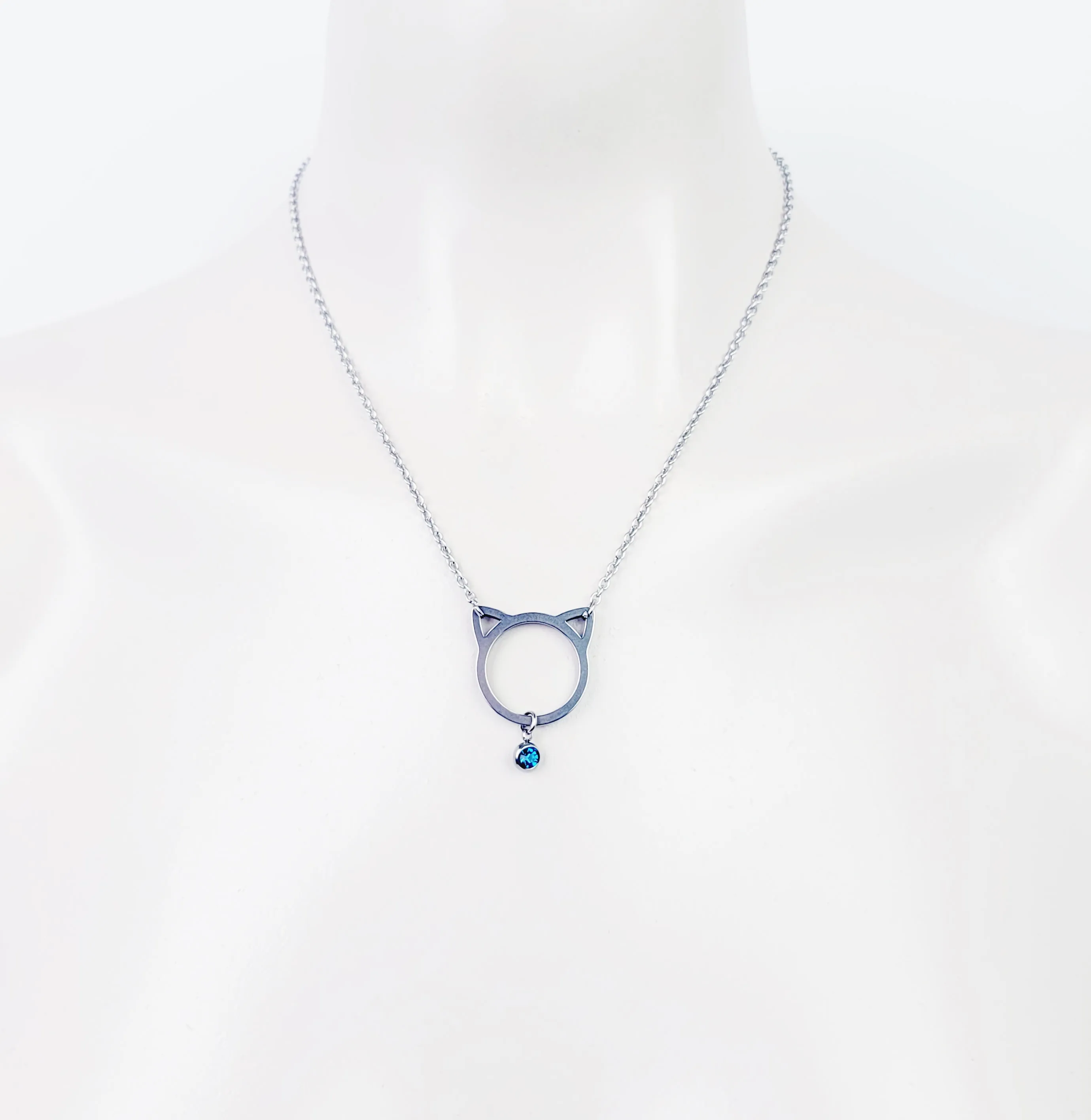 Day Collar ~ Stainless Steel Kitten Necklace with Gemstone. BDSM, Discreet