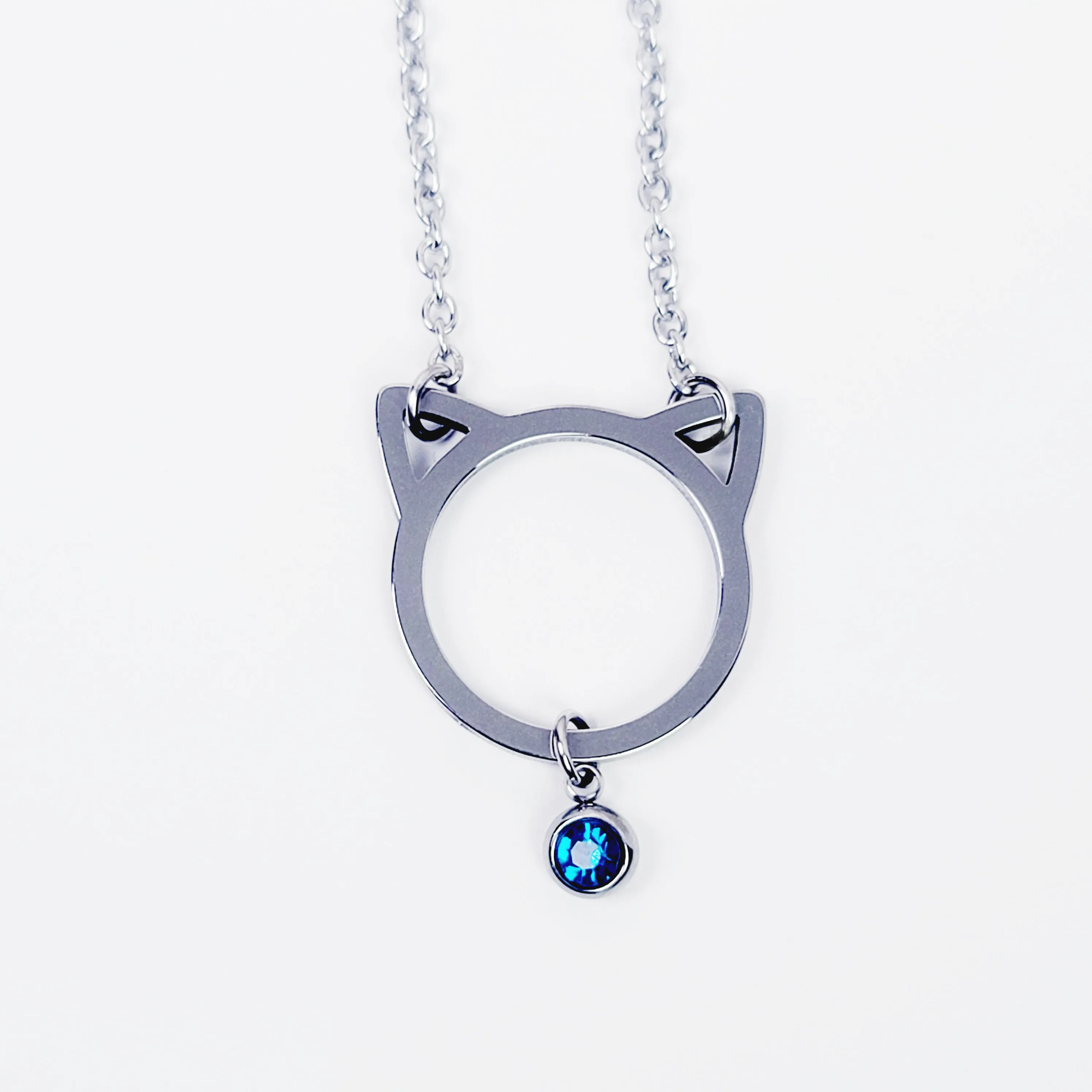 Day Collar ~ Stainless Steel Kitten Necklace with Gemstone. BDSM, Discreet