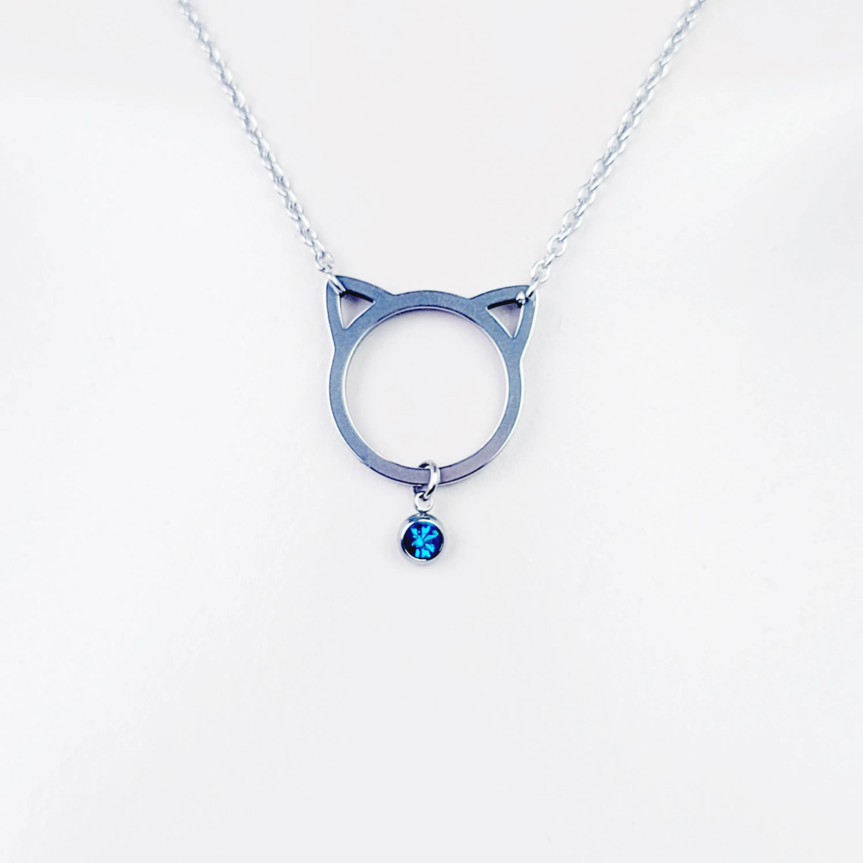 Day Collar ~ Stainless Steel Kitten Necklace with Gemstone. BDSM, Discreet