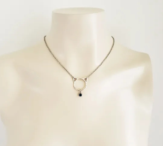 Day Collar ~ Stainless Steel Kitten Necklace with Gemstone. BDSM, Discreet