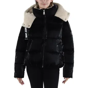 DKNY Jeans Womens Faux Fur Lined Quilted Puffer Jacket