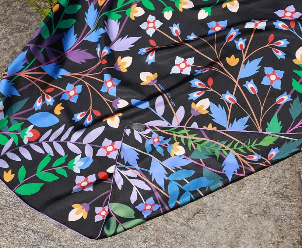 Double Sided Silk Scarf Of Night Garden