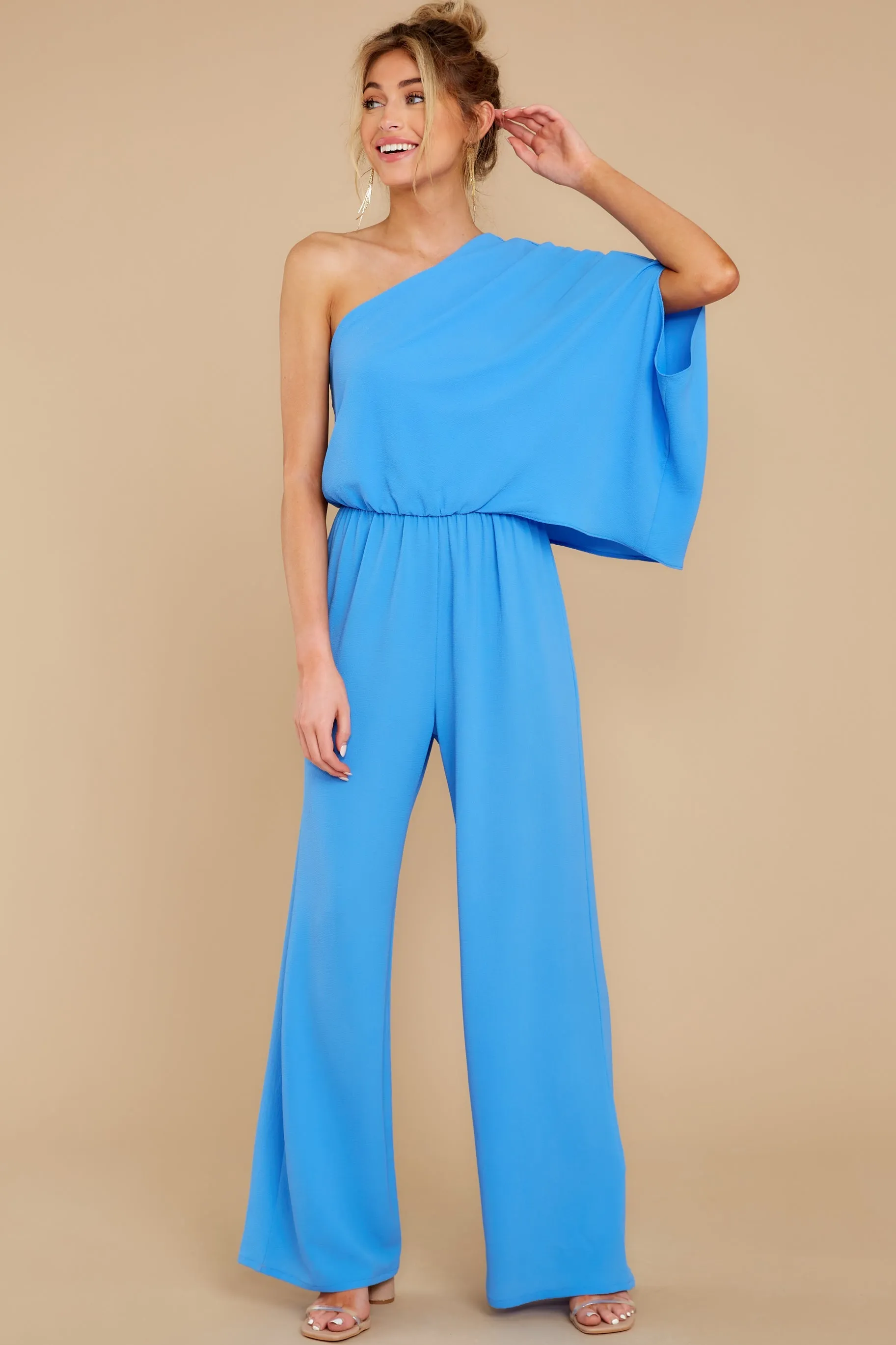 Dreaming Of New Blue One Shoulder Jumpsuit