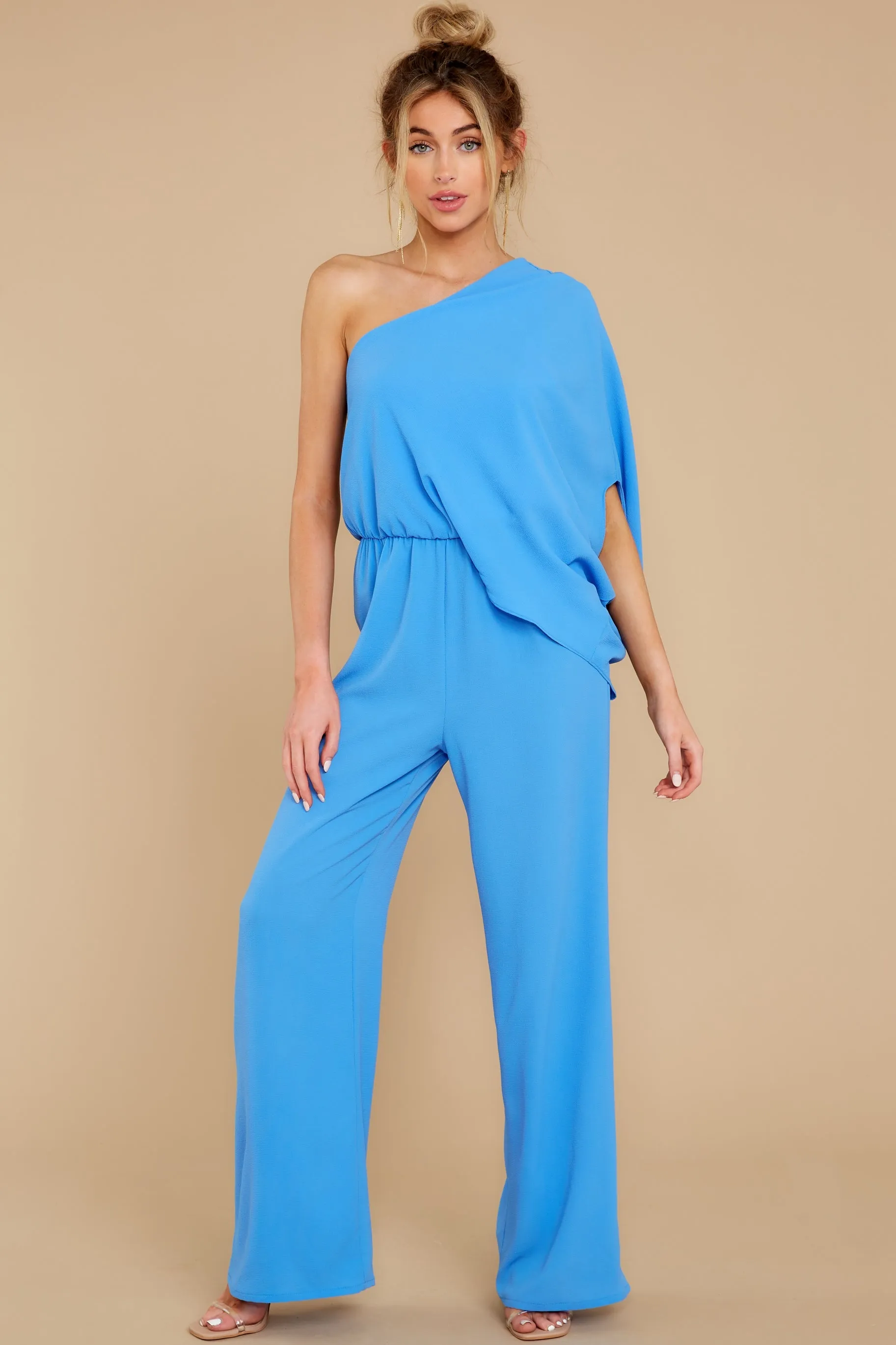 Dreaming Of New Blue One Shoulder Jumpsuit