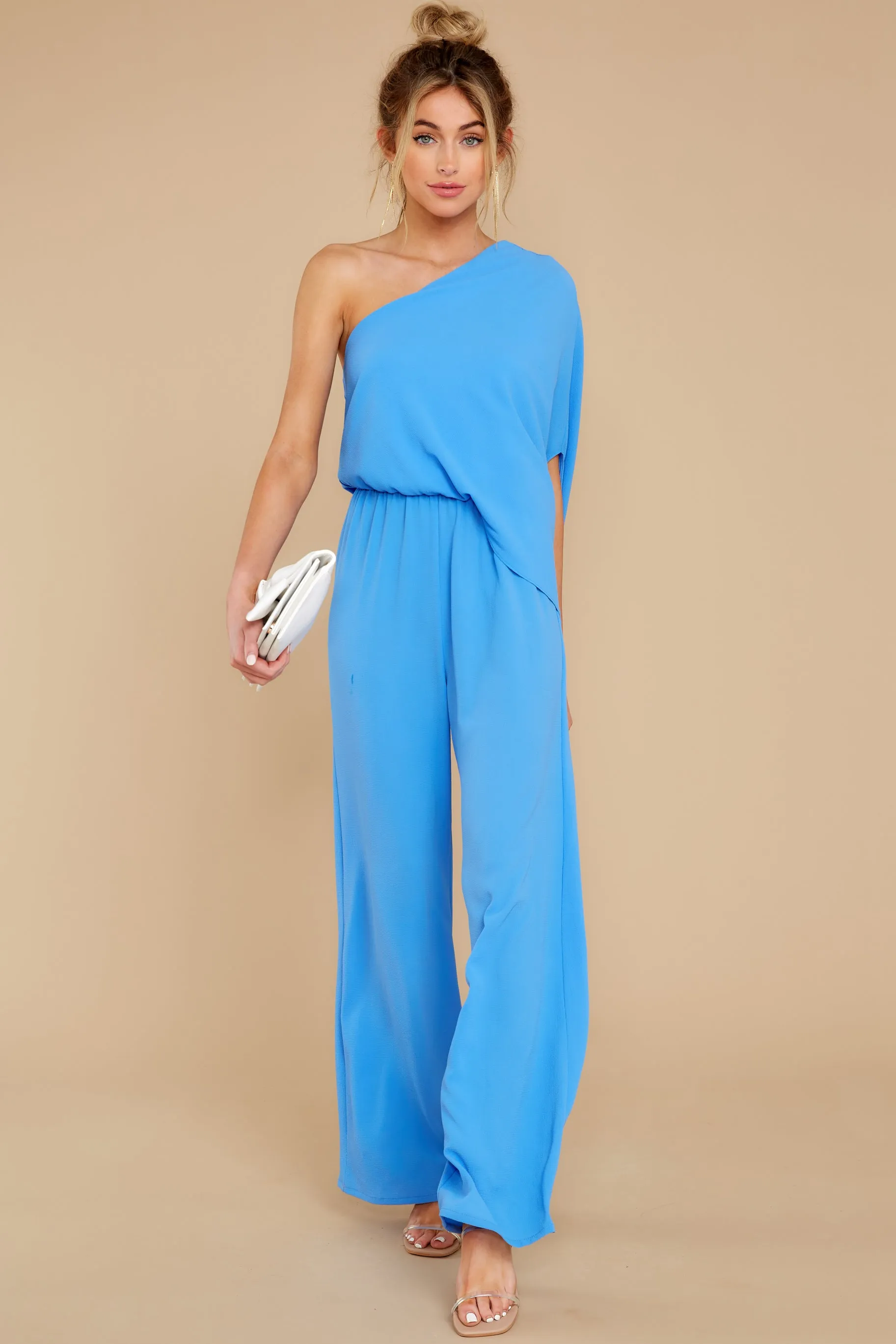 Dreaming Of New Blue One Shoulder Jumpsuit