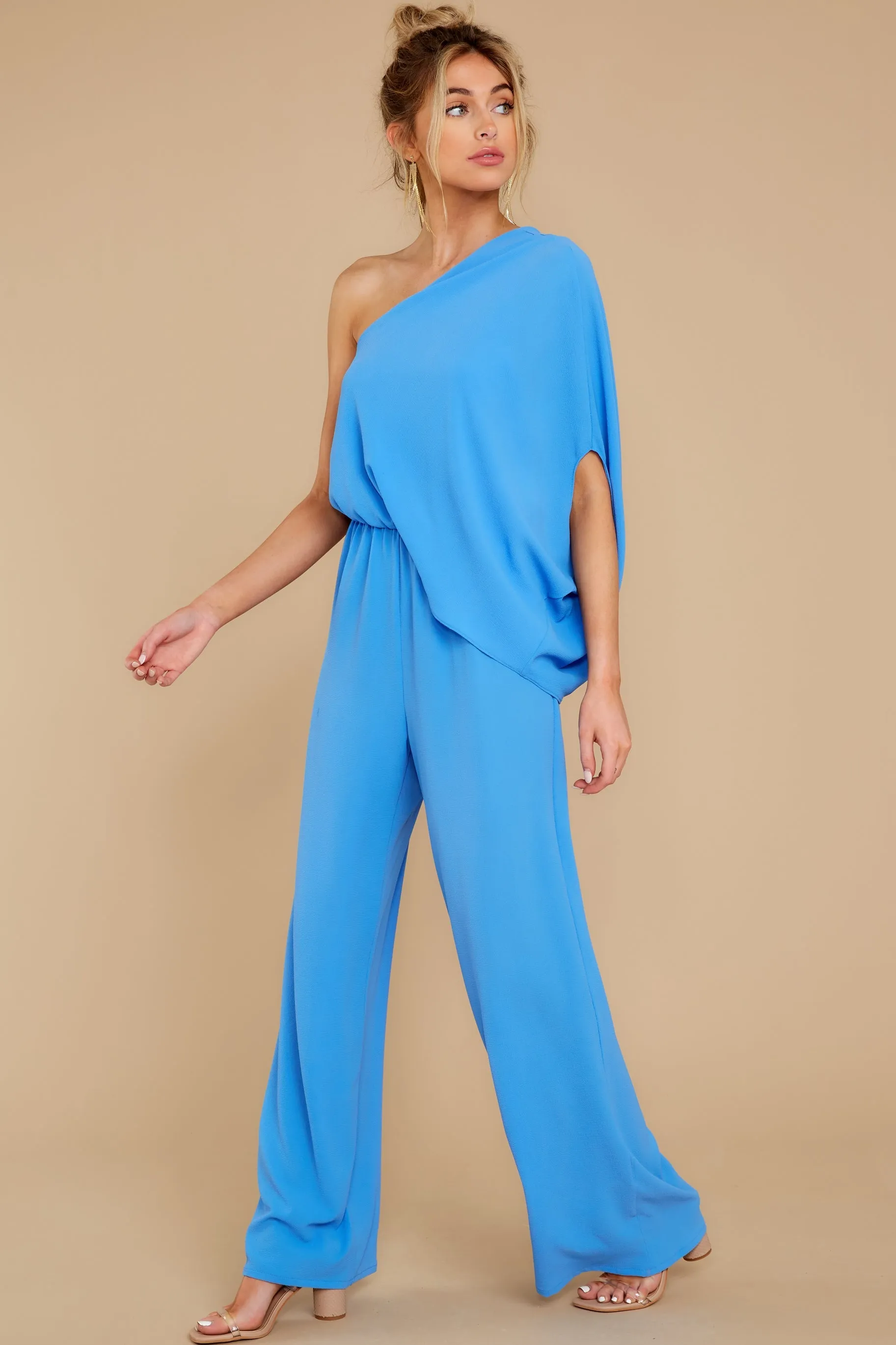 Dreaming Of New Blue One Shoulder Jumpsuit