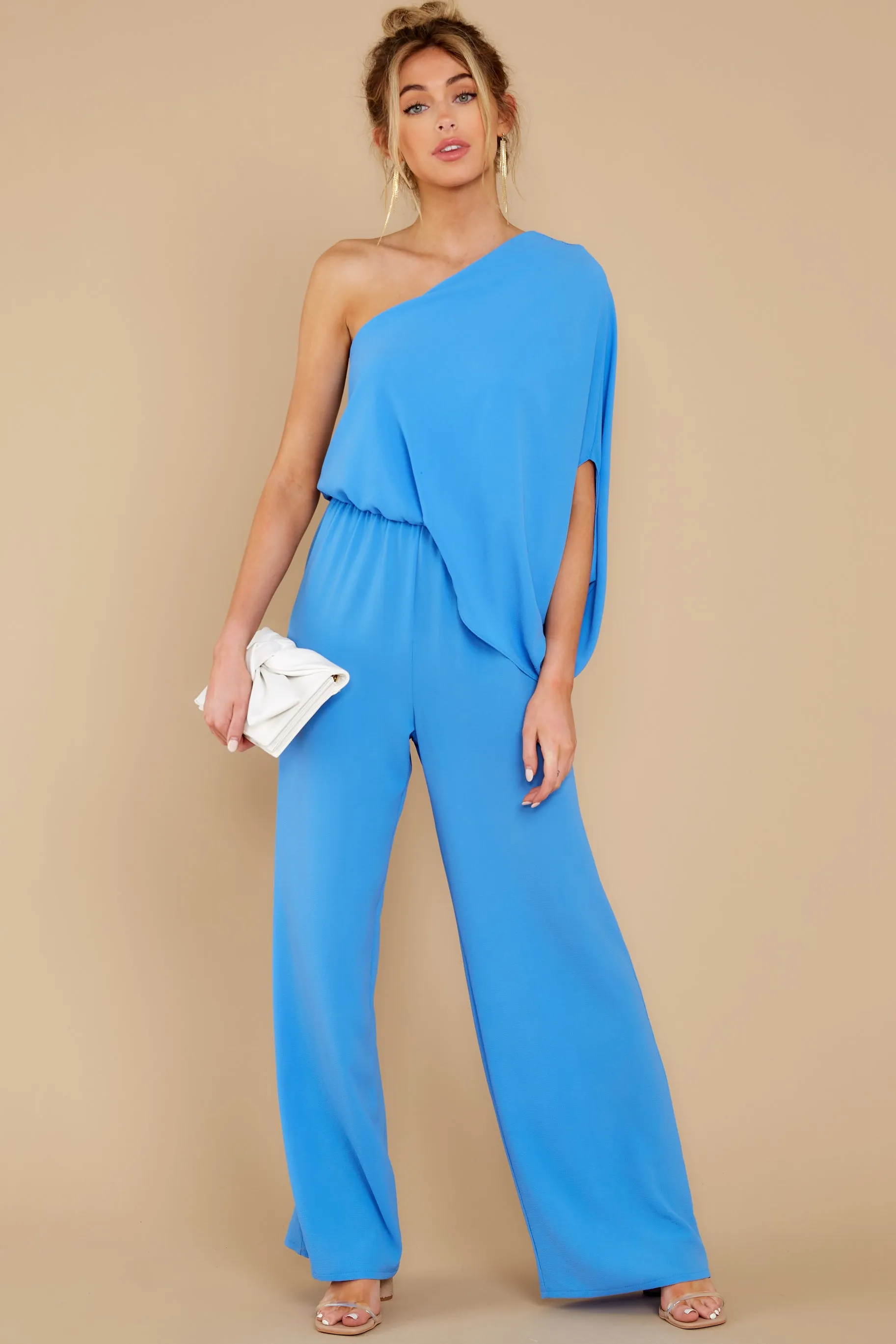 Dreaming Of New Blue One Shoulder Jumpsuit