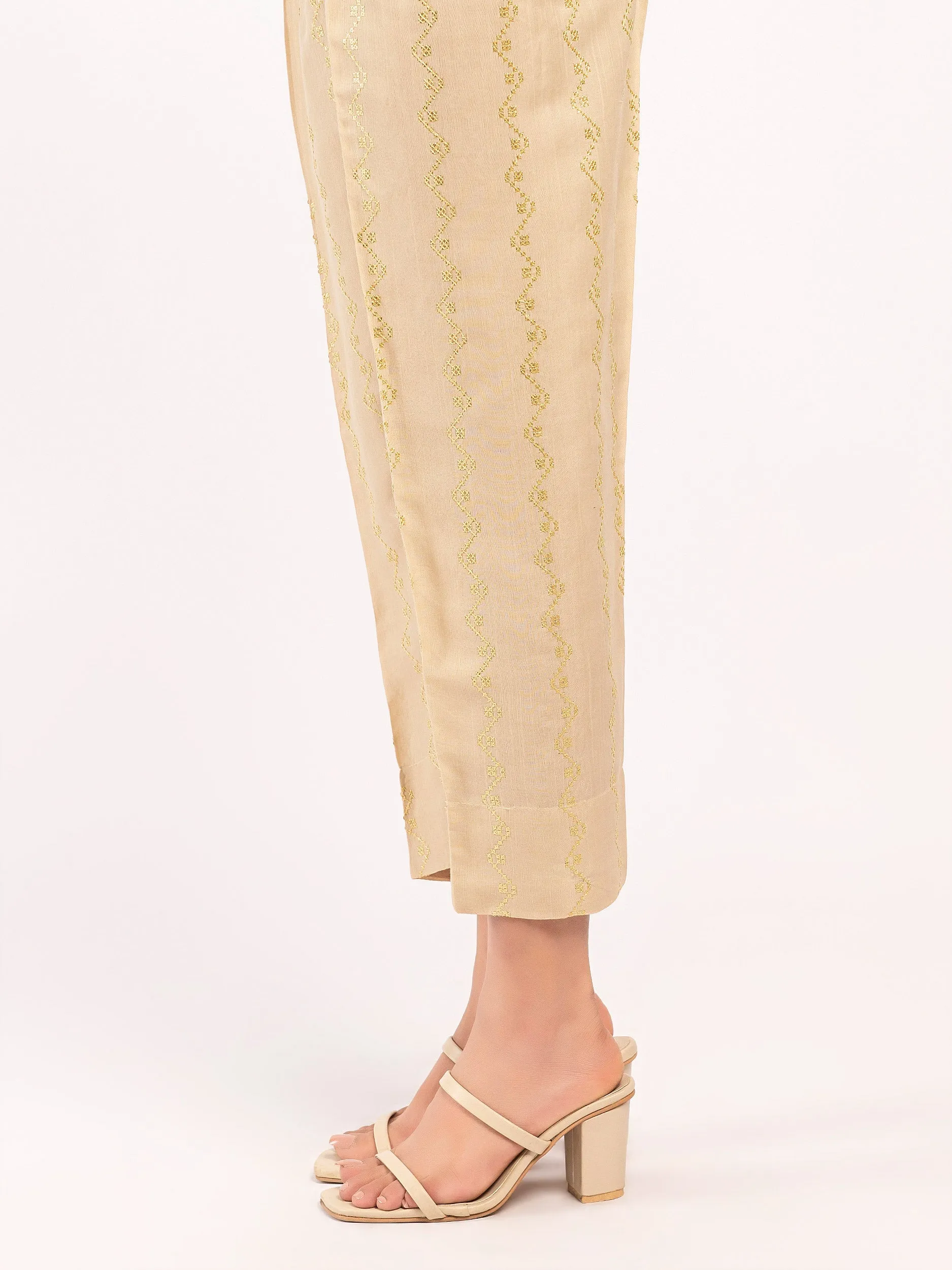 Embroidered Raw Silk Trousers