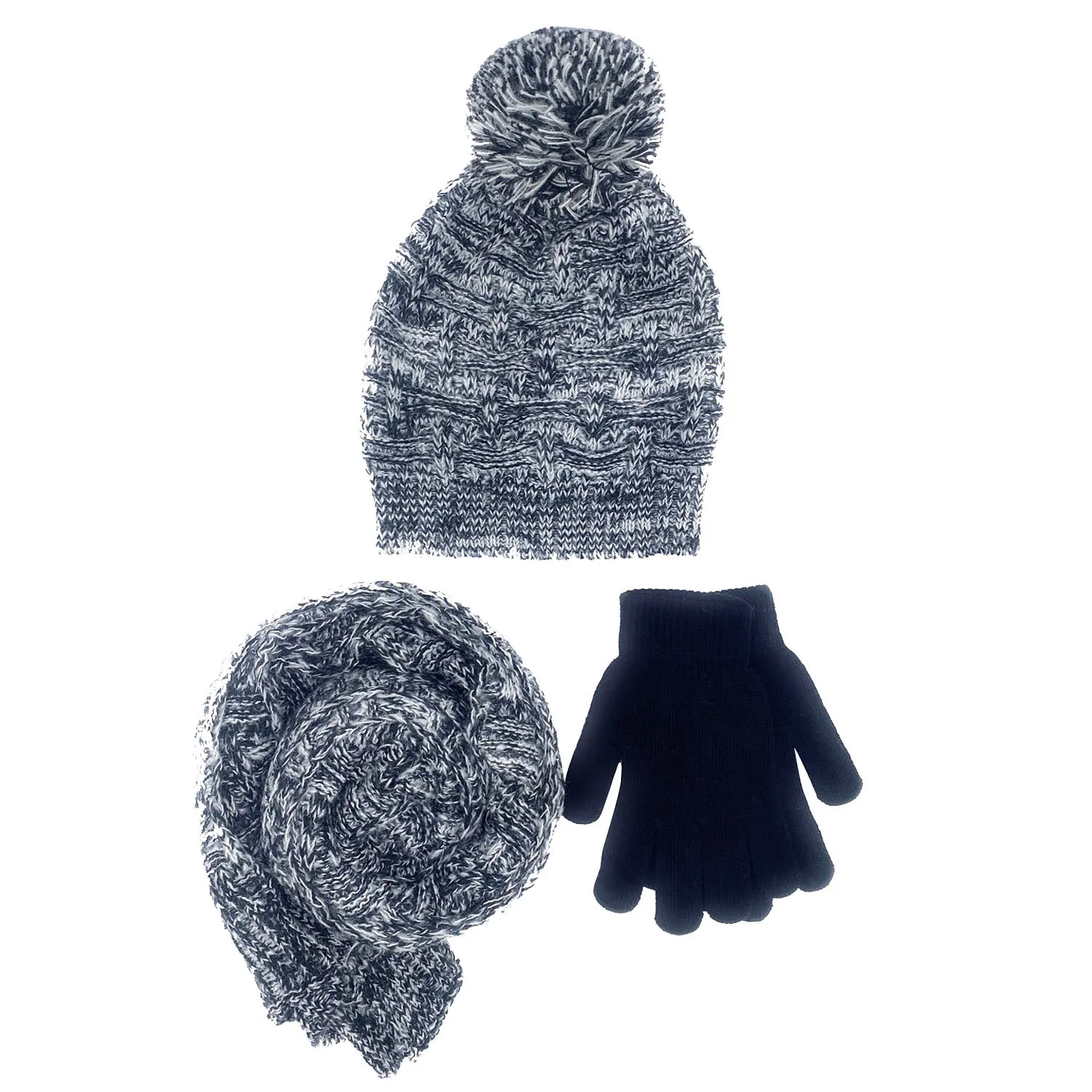 Empire Cove 3 Piece Beanie Scarf Gloves Gift Set Winter Warm Knitted Pom Pom