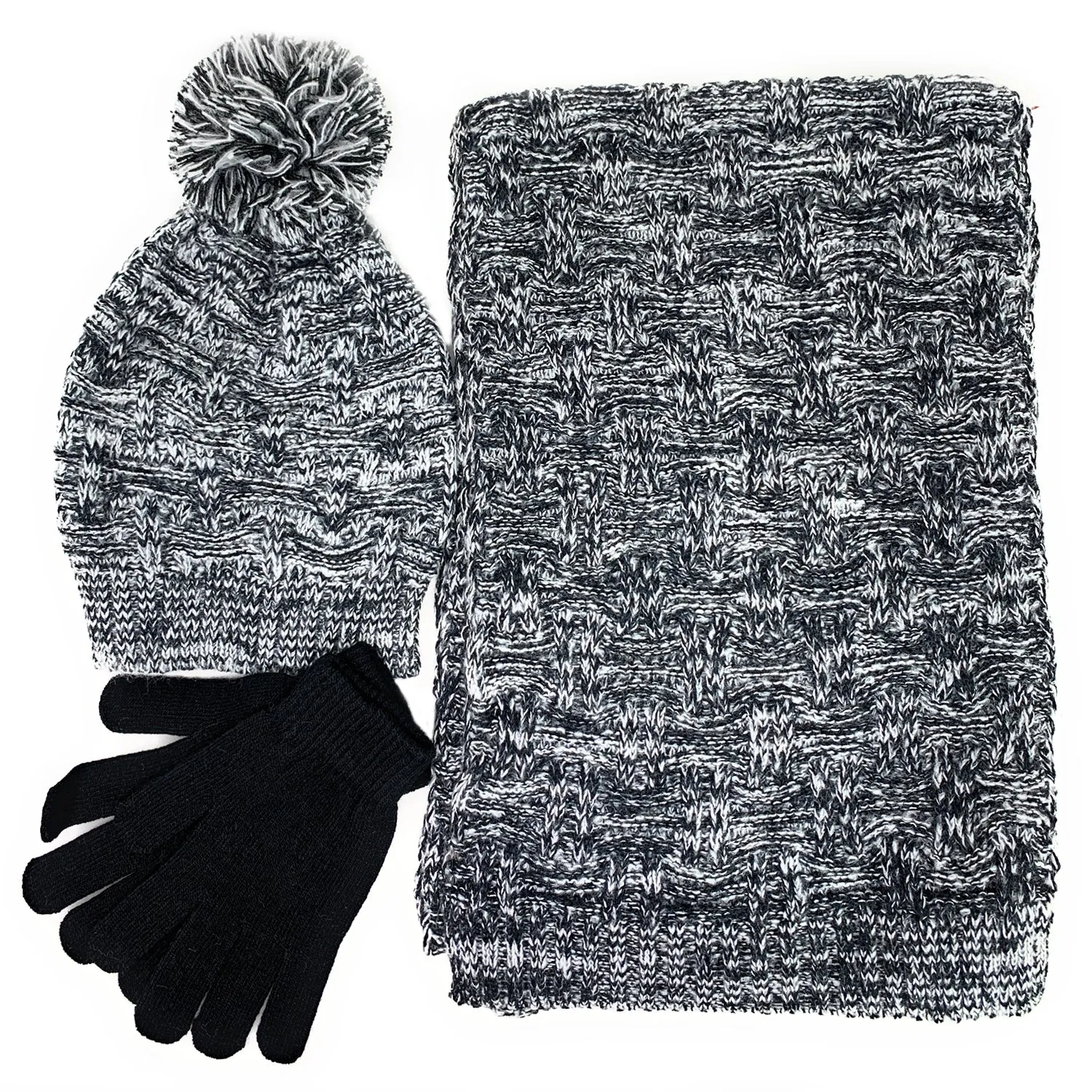 Empire Cove 3 Piece Beanie Scarf Gloves Gift Set Winter Warm Knitted Pom Pom