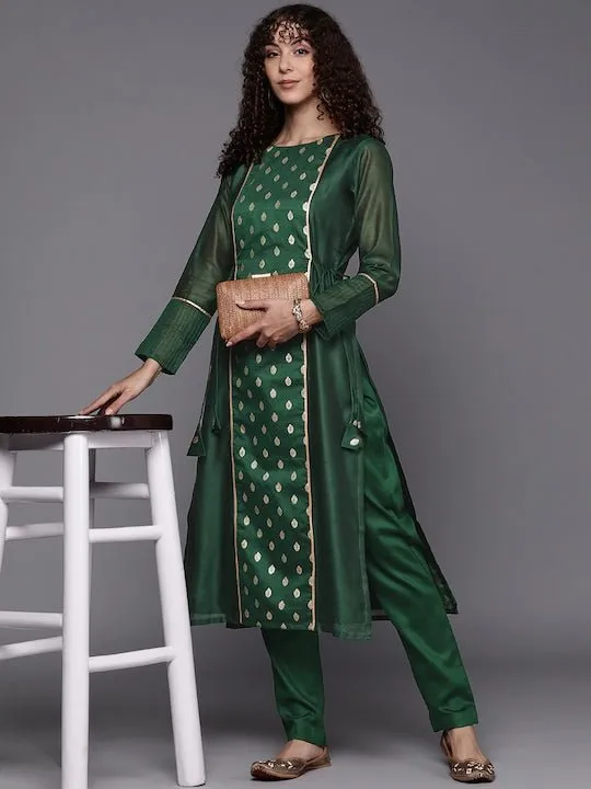 Ethnic Motifs Chanderi Cotton Kurta with Trousers