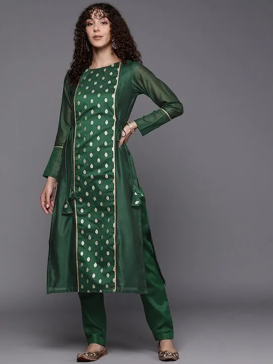 Ethnic Motifs Chanderi Cotton Kurta with Trousers