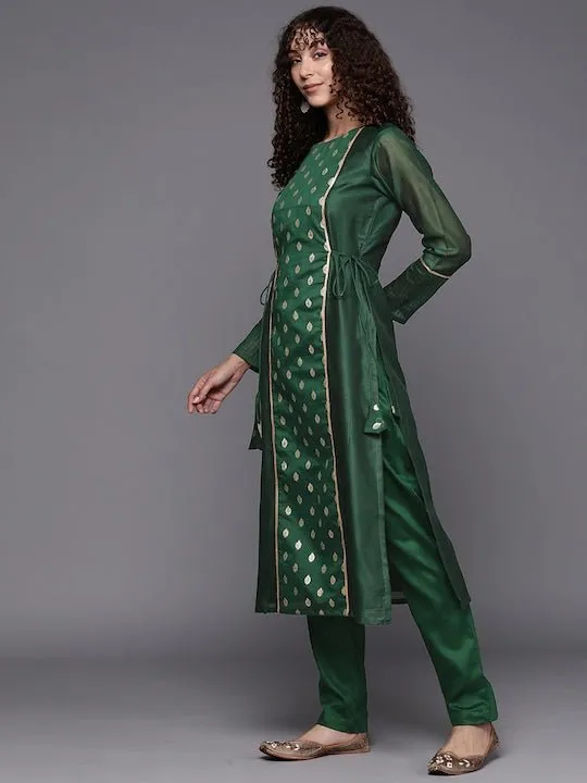 Ethnic Motifs Chanderi Cotton Kurta with Trousers