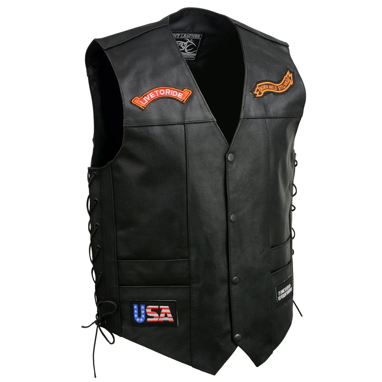 Event Leather Men’s Concealed Carry Motorcycle Vest Black with Patches ELM3930