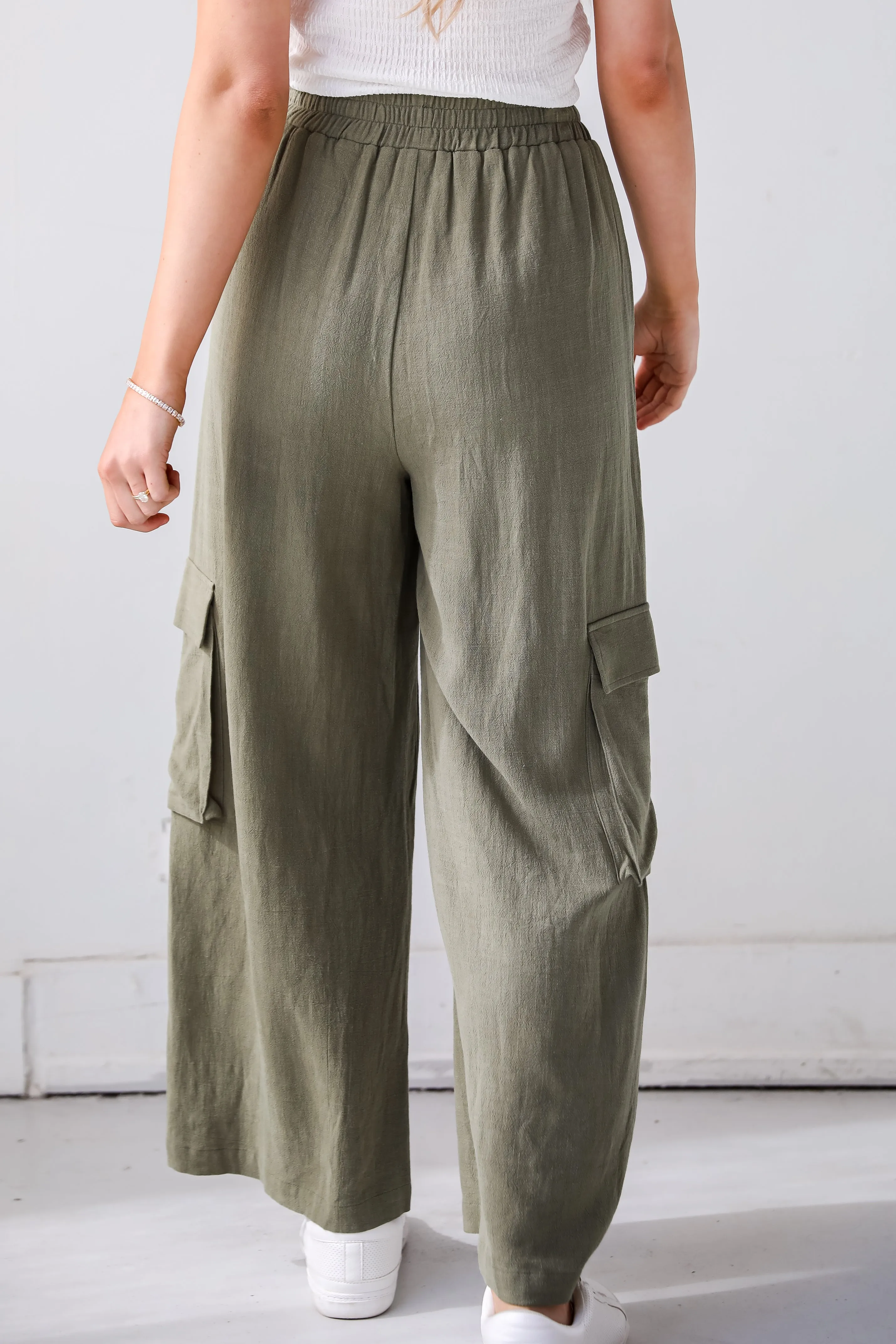 FINAL SALE - Confidently Sleek Light Olive Linen Cargo Pants - DU DEAL