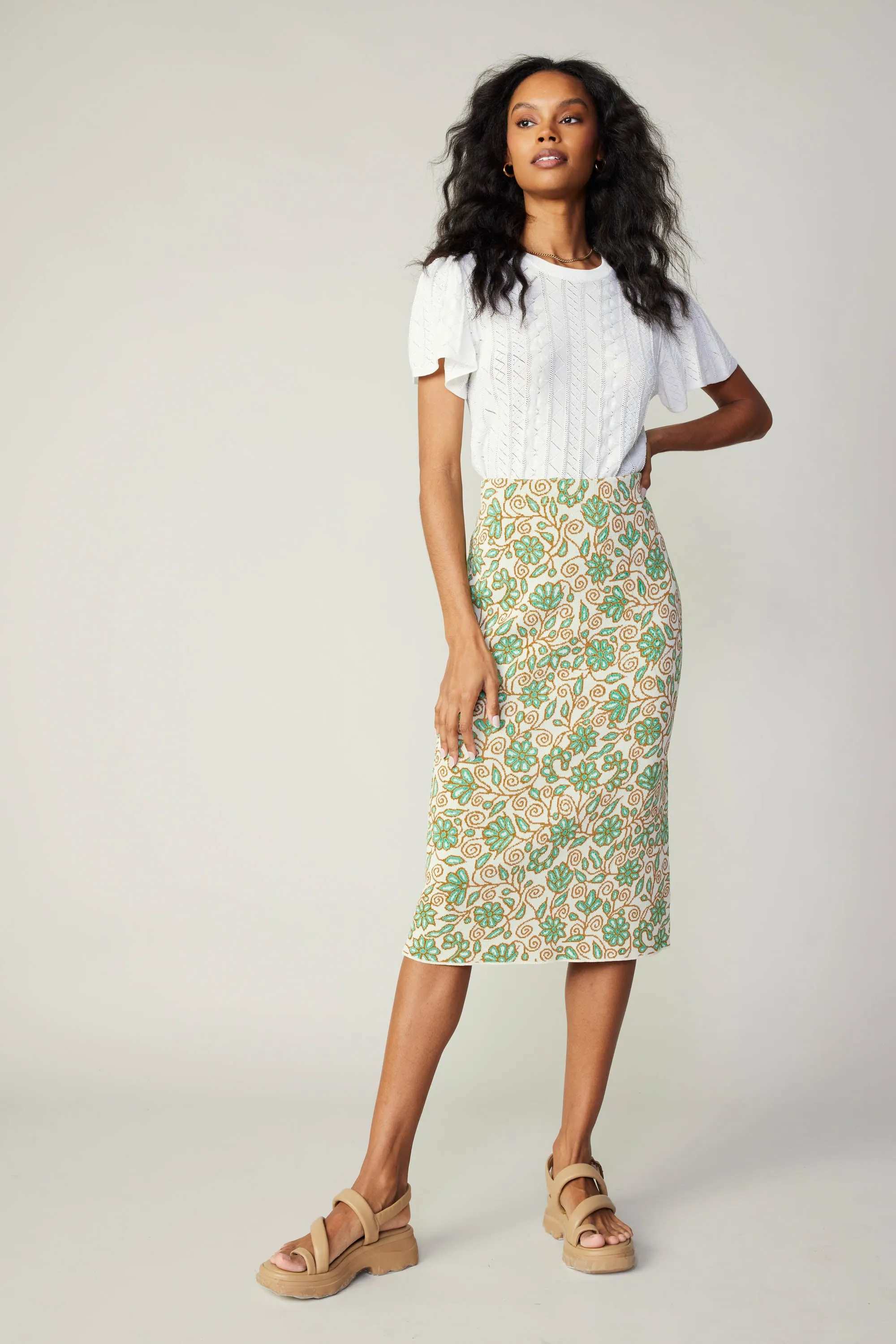 Floral Knit Midi Skirt